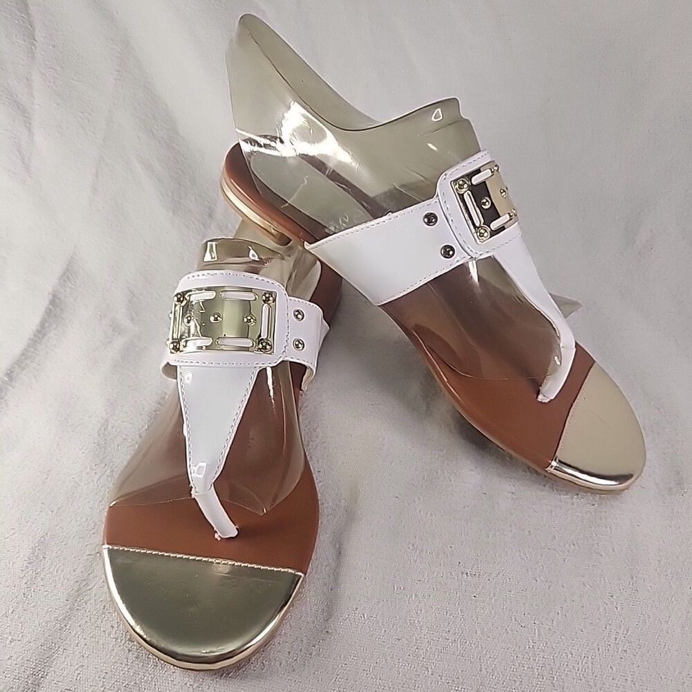 Shoes Lane Bryant WOMENS T Strap Sandals Flip Flop Gold Embellishments Size 9W